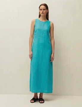 Vestido largo de lino con escote redondo y sin mangas - System Action - FashionsVida