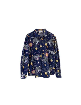 Navy space animals cotton shirt - Gucci - FashionsVida