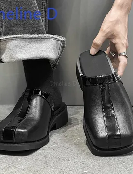Square Headed Half Slippers Black, Simple One Foot Kick Flat Toe Fashionable Casual Comfortable Breathable Outdoor Cool Slippers - Aliexpress - FashionsVida