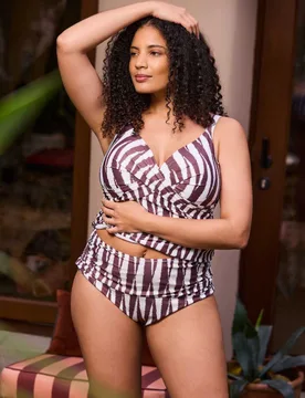 Goemetric Ruched Tankini Bottoms Brown female - Live Unlimited London - FashionsVida