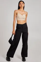 Women's Gathered Ring Detail Slinky Cami Top in Stone Size: Medium - Stone - Size: M