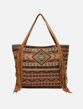 Jovana grand sac shopper en jacquard avec franges et détails métalliques
