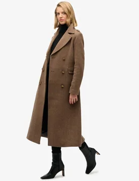 Superdry Damen Zweireihiger Mantel aus Wollmischung Brown - Größe: 40 - 249.99 - FashionsVida