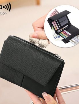 Billetera Vintage de Moda con Protección RFID Antirrobo, con 2 Bolsillos con Cremallera, Billetera Portátil Pequeña de Estilo Casual de Negocios, B