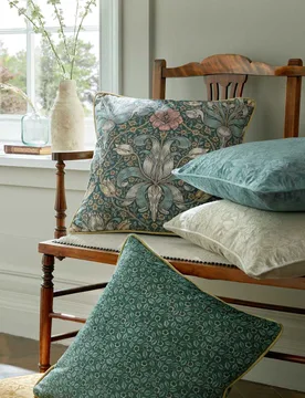 Spring Thicket Velvet 45x45cm Cushion Blue Mix - William Morris At Home - FashionsVida