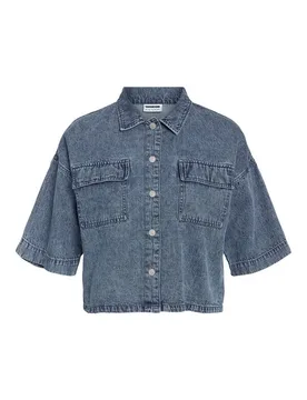 Jeanshemd - NMENZA S/S REG CROP SHIRT MG004MB NOOS - XS bis XL - für Damen - Größe M - blau - Frauen - female - Noisy may - FashionsVida
