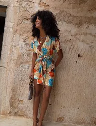Mini Wrap Dress in Shell Print Beige Mix female