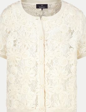 Strickjacke mit floralem Spitzenmuster Beige 40