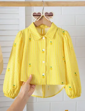 Blusa de manga farol a rayas de estilo casual para niña - Shein - FashionsVida