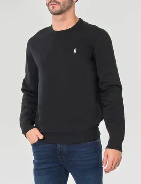 Felpa girocollo Polo nera in interlock di cotone con logo pony ricamato - Ralph Lauren - FashionsVida