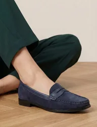 Leather Penny Loafers Navy female
