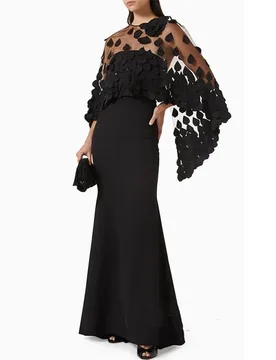 Saudi Arabian Evening Dress with Cape Customized Strapless Sleeveless Beading Floral Petals Long Prom Gown Party Dresses - Aliexpress - FashionsVida