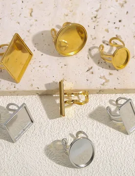 Piezas de base de anillo en blanco ajustable de acero inoxidable con formas redonda, cuadrada y ovalada, suministros para hacer joyas - Shein - FashionsVida