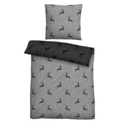 Baumwoll-Satin Bettwäsche Hirsch sturmgrau, 155x220 cm + 80x80 cm