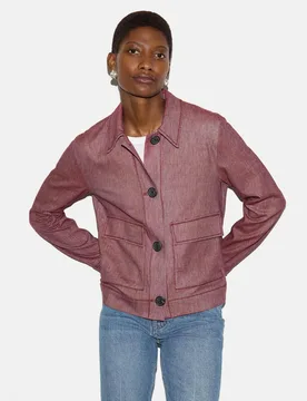 Textured Collared Utility Jacket with Linen Red female - Jigsaw - FashionsVida