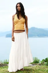 Asymmetric White Midi Skirt (Size: )
