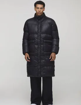Men's Regular Fit High Shine Longline Puffer Jacket Black Size X-Small Black XS - boohooMAN - FashionsVida