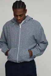 Herren Oversized Boxy Flanell Karomuster Utility Hoodie Sweatshirt Navy Größe Small