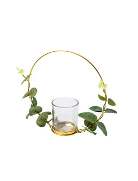 Metall-Kerzenhalter Goldener Ring mit Eukalyptus 22 cm zum Aufhängen - ARTYFETES - FashionsVida