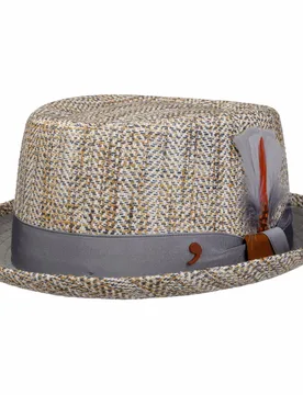 Vendello Pork Pie Cloth Hat by Alfonso DEste - beige-blue - Size: M (56-57 cm) - Alfonso D´Este - FashionsVida