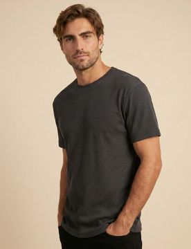 T-shirt in cotone in maglia a coste - steel blue