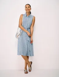 Jersey Printed Midi Shirt Dress Blue Mix female