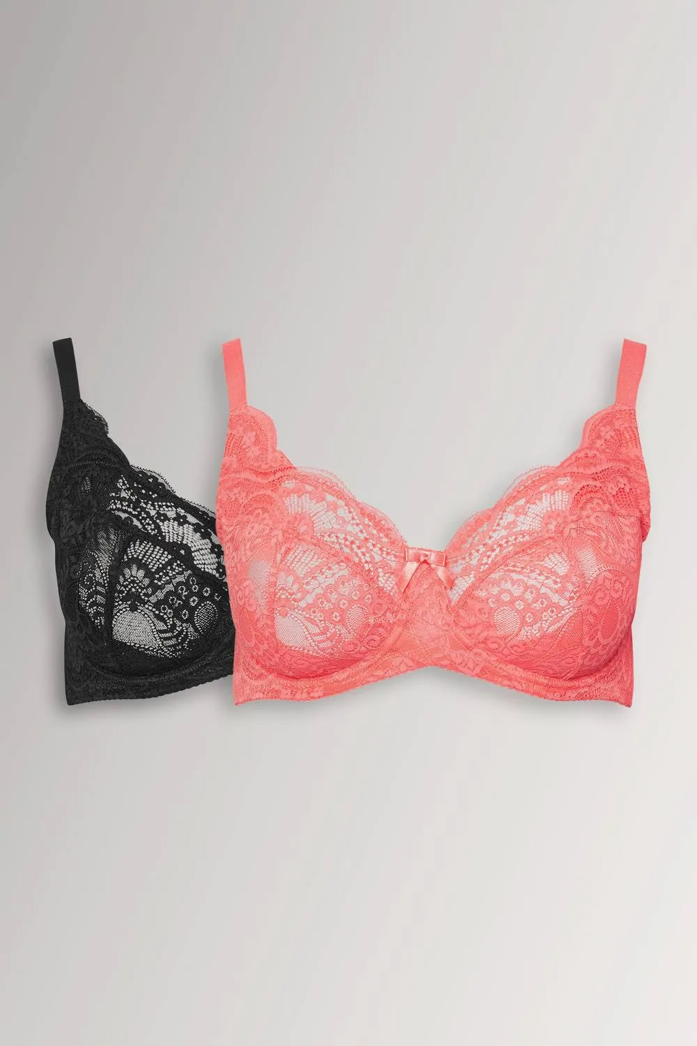 Women's 2 Pack Lace Underwired Bras in Black Size: 46D - Black - Size: 46D - Yours - FashionsVida