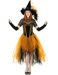Kürbis Hexe Damenkostüm orange-schwarz