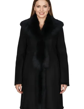 Women's Genuine Toscana Sheep Suede Leather Trench Coat- Celeste in Black Size: 18 - Black - Size: 18 - Infinity Leather - FashionsVida