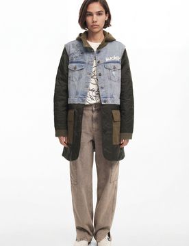 Parca híbrida capucha Mickey, Mujer, Algodon, Verde, XS