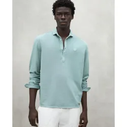 Camisa de hombre lisa de manga larga y cuello de pico