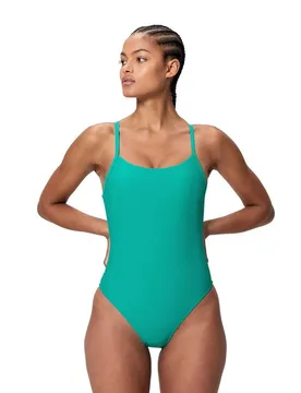 Solid Racerback Swimsuit Peacock Teal / Peacoat S Women - Speedo - FashionsVida