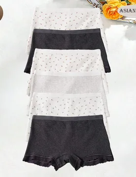 Piezas de bragas de mujer 100% algodón con estampado, cómodas sin costuras, suaves y amigables con la piel, se pueden usar como ropa interior, malla - Shein - FashionsVida