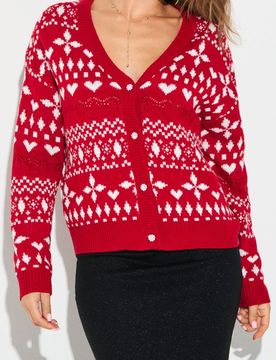 Cardigan natalizio con cuori e motivo invernale - multicolor