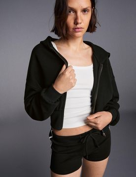 Sweat Zippé À Capuche Avec Ceinture Xs Noir