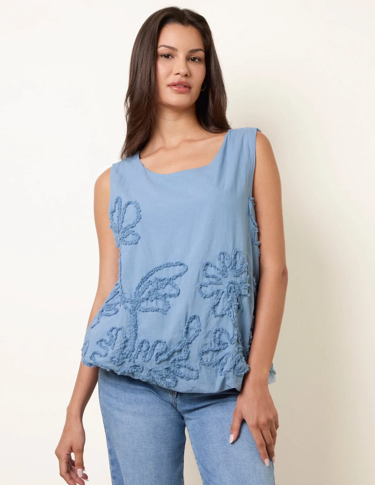Puffball Flower Top - ONE / DENIM - female - Blue Vanilla - FashionsVida