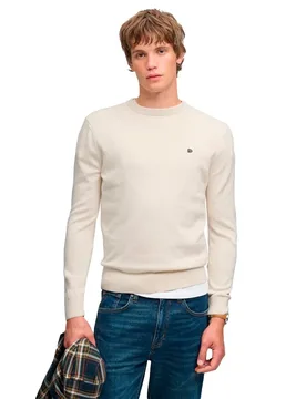 Pull Prep Essential Cotton Jumper Sailcloth White 2XL - Superdry - FashionsVida