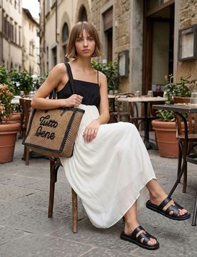 Abito midi con spalline con viscosa - bianco