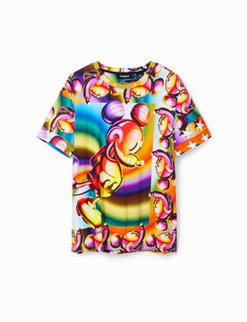 Camiseta oversize multicolor Mickey Mouse, Algodon, XS
