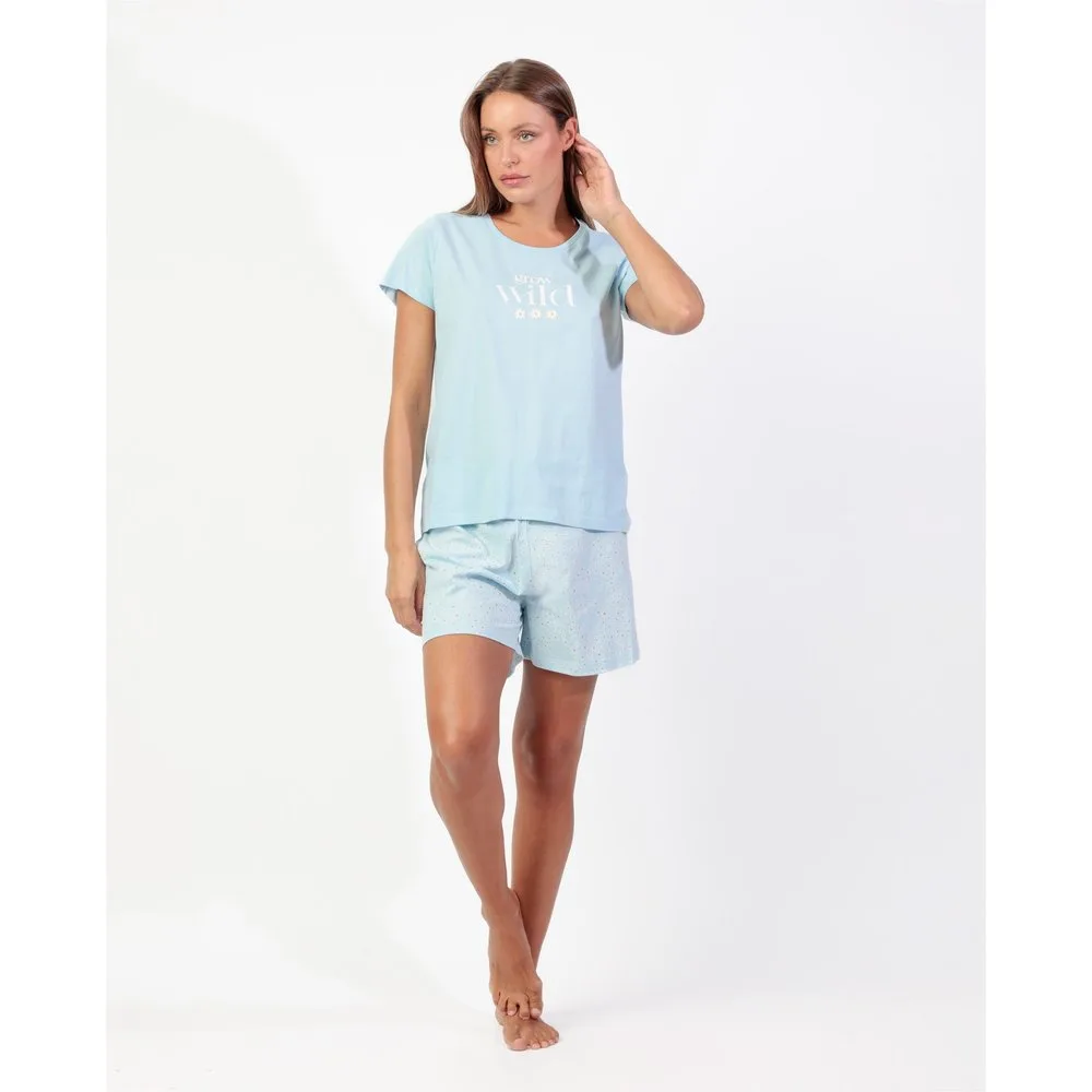 Pijama corto de mujer de punto de algodón detalles en relieve - Admas - FashionsVida