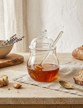 Barattolo in vetro per miele con coperchio e mestolo per miele - clear