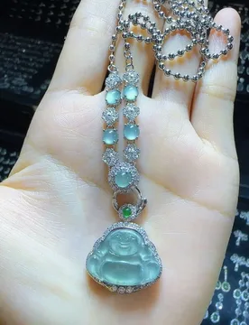 Natural A jadeite ice blue Buddha + ice blue universal chain set - Aliexpress - FashionsVida