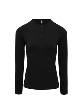 Unisex Womens/ladies Long John Roll Sleeve Tee (Black) - Size X-Large - Premier - FashionsVida