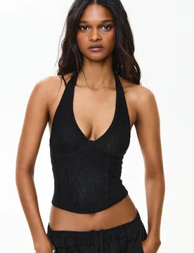 Top Corset À Encolure Américaine En Dentelle Xs Noir - Bershka - FashionsVida