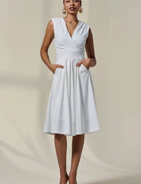 Women's Plain Sleeveless Midi Dress in White Size: 18 - White - Size: 18 - Jolie Moi - FashionsVida