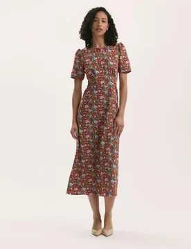 Floral Round Neck Midi Tea Dress Red Mix female - Finery London - FashionsVida