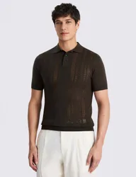 Pointelle Knitted Polo Shirt Brown male