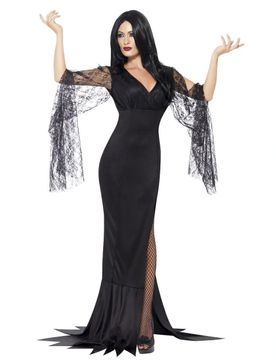 Elegante Gothic-Hexe Halloween-Damenkostüm schwarz - female