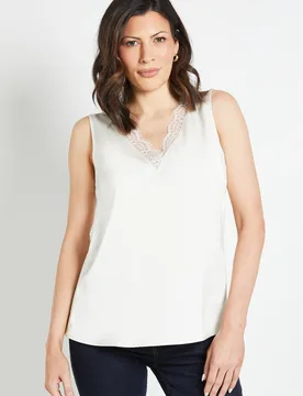 Women's Lace Trim Cami Top in Ivory Size: 14 - Ivory - Size: 14 - Wallis - FashionsVida