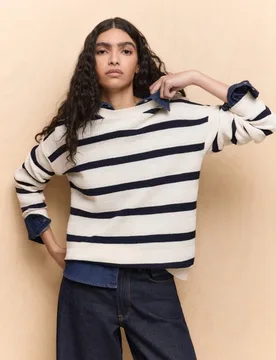 Jersey cuello barco y manga larga con microcinta rayas de mujer - Easy Wear - FashionsVida